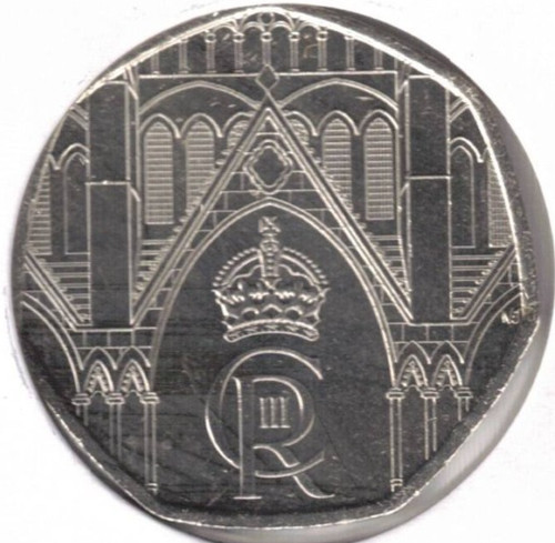 2023 UK B/Uncirculated Coronation Crowned King Charles III 50 Pence Coin!