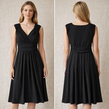 Chaps small sleeveless black v-neckline ruched detailing dress