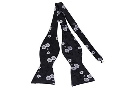 Conjunto de pajarita floral para hombre con pajarita y cuadrado de bolsillo negro/blanco Foto 2 de 3