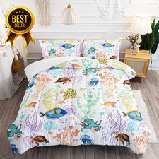 Twin Turtle Comforter Set Ocean Watercolor Sea Turtle Bedding with 2 Pillowcases