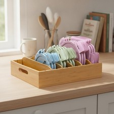 Bamboo Lid Holder Food Container, Kitchen Organizer with 5 Adjustable Divider...