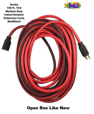 Husky 100 ft. 14/3 Medium Duty Indoor/Outdoor Extension Cord, Red/Black