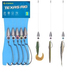 Texas Rigs for Bass Fishing - Rigged Line Kit with Weights and Hooks (5pcs)