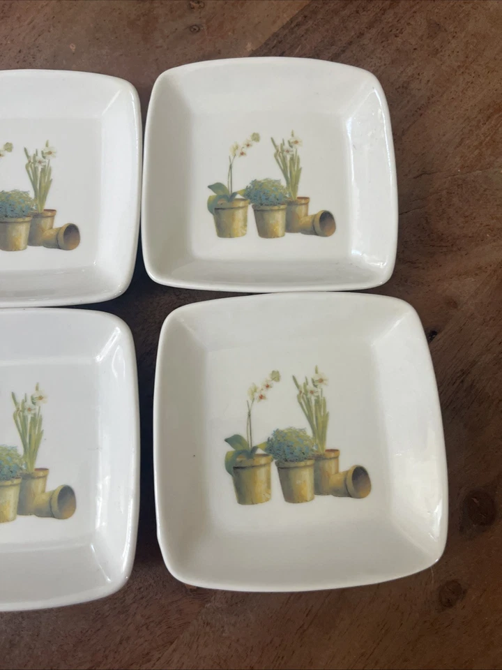 Cypress Home 3" Square Sauce Dishes /Dipping Bowls with Herbal Plant Design - Image 4 of 4