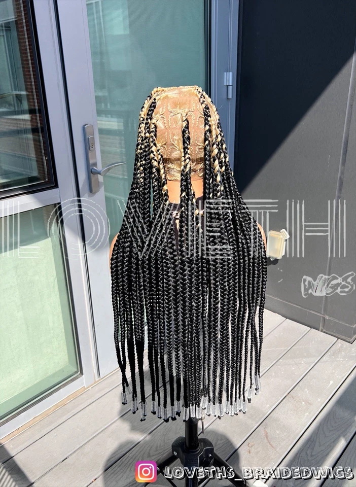 Se envía al día siguiente (ENVÍO 2 DÍAS) Peluca trenzada de encaje completo Cornrow, trenza negra sin nudos Foto 2 de 4