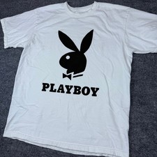 T-shirt Playboy Bunny logo uomo L bianca classica maglietta grafica coniglietto maglietta adulto