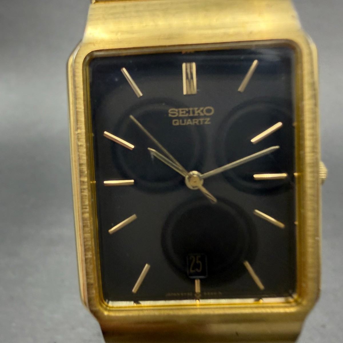Seiko Tank Watch Men 26mm Champagne Dial Gold Tone Date 5Y32-5129