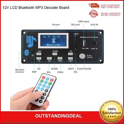 12V LCD MP3 Decoder Board Support FM Radio AUX USB W/ Lyrics Display *lj