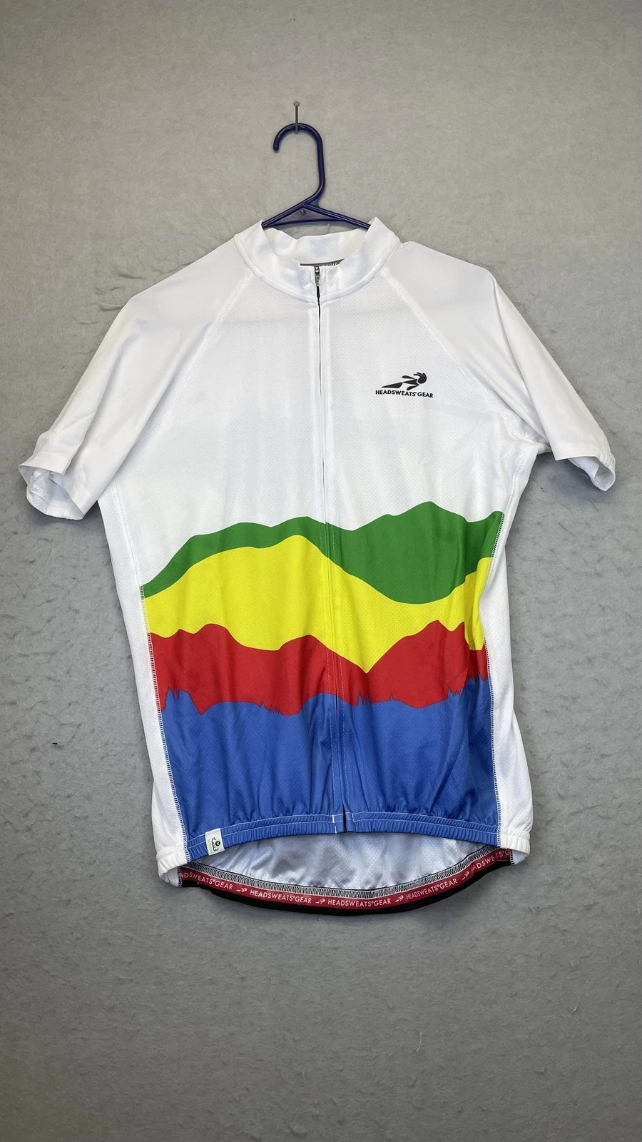 Headsweats Gear Cycling Jersey Mens Large White Multi Full Zip Eventure REPREVE