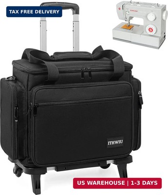 Sewing Machine Case with Wheels, Universal Rolling Trolley Tote with Shoulder St