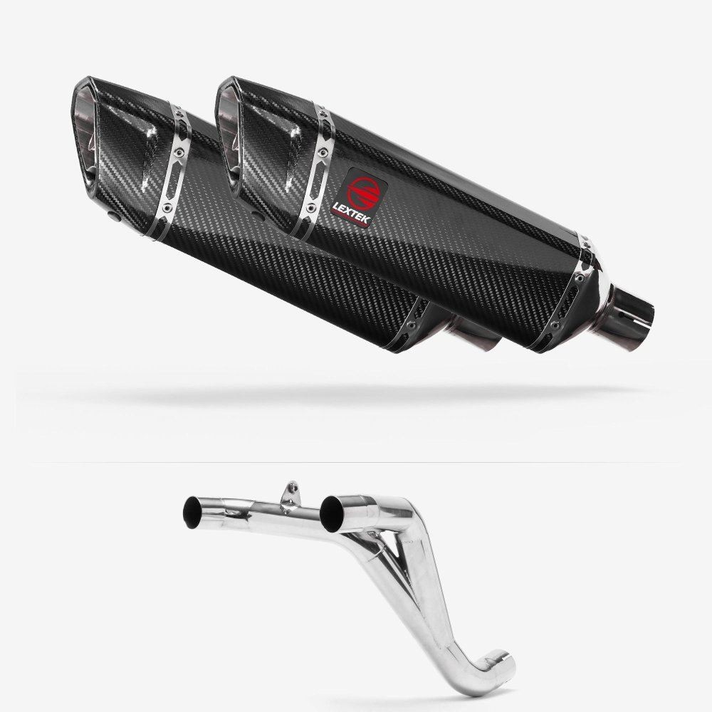 Lextek SP9C Gloss Carbon Fibre Exhaust 300mm Twin Underseat with Link Pipe