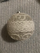 Large Vintage Acrylic White Lace And Glitter Christmas Ornament Made In USA