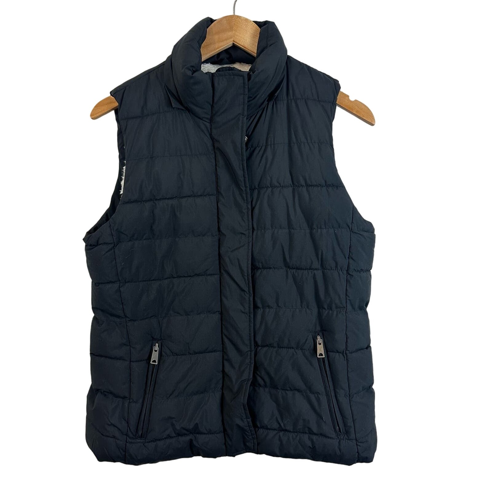 Banana Republic Black Puffer Vest Fleece Sherpa Lined Women's S Small