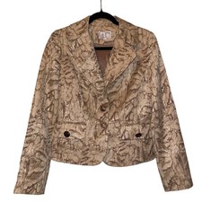 Alberto Makali Tan All Over Print Blazer Elegant Jacket Women's Sz 4