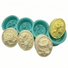 4 Cavities Oval Flower Soap Mold Candle Wax Chocolate Cake Molds,Decorated Ep...