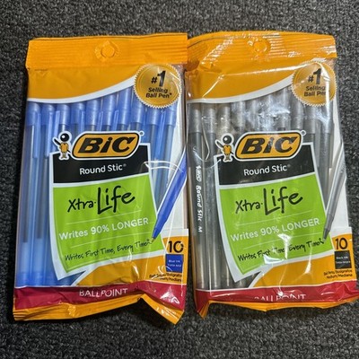 BIC Round Stic Xtra Life Ballpoint Pen, Medium Point (1.0mm), Blue, Pack of 10, 