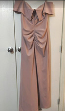 Xscape Mauve Off-the-Shoulder Sleeveless Floor-Length Bridesmaid Dress
