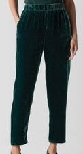 NWT EILEEN FISHER L Velvet High Waisted Tapered Leg Ankle Pants Pine Green