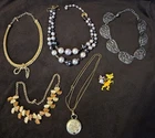 Vintage Costume Jewelry Lot ~ Signed Cat Pin ~ Elegant Necklaces ~ Rhinestones