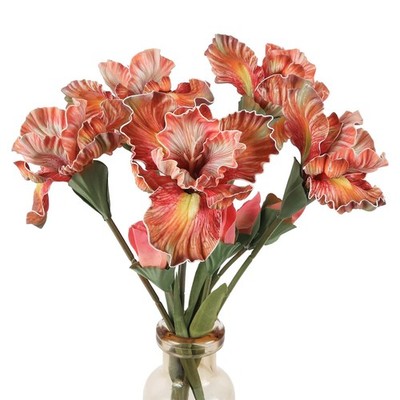 ICBOX 5pcs Iris Artificial Flower Real Touch PU Faux 17.7'' Orange 