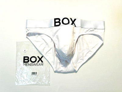 BOX Menswear - Size Large - Low Rise Cotton Brief with Roomy Pouch - White/Black