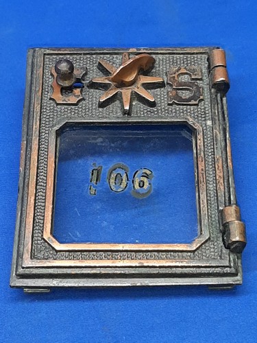 Antique USPS PO Post Office Box US 8 Point Star Door Bank Brass Postal Box Door