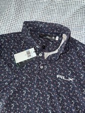 RALPH LAUREN RLX POLO SHIRT AIRFLOW GOLF BLUE WHITE Micro-Floral Print 115 L