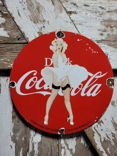 VINTAGE COCA COLA PORCELAIN SIGN SODA POP ADVERTISING COKE MARILYN MONROE WOMAN