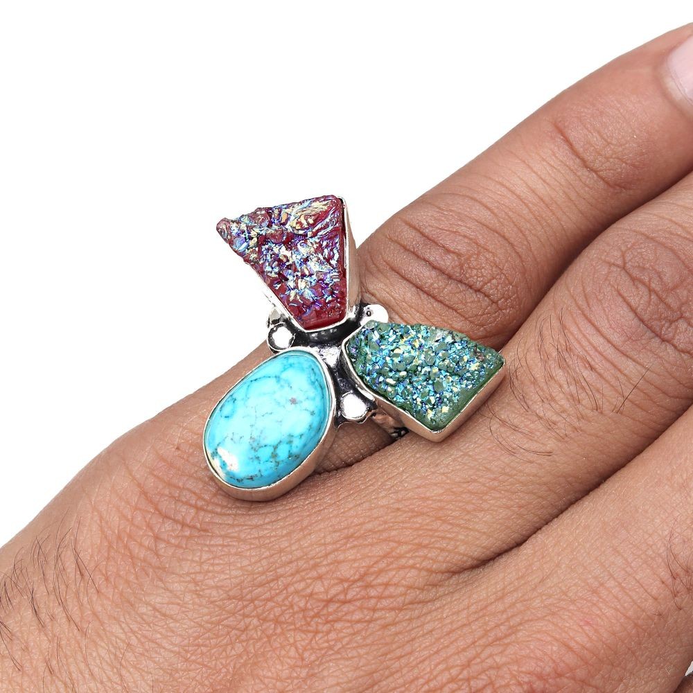 Tibetan Turquoise Gemstone Handmade Silver Jewelry with 7 Chakras