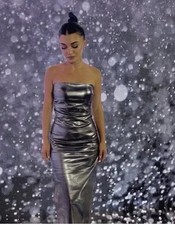ZARA WOMAN NWT SS23 SILVER METALLIC STRAPLESS DRESS SIZE M  REF: 3152/390