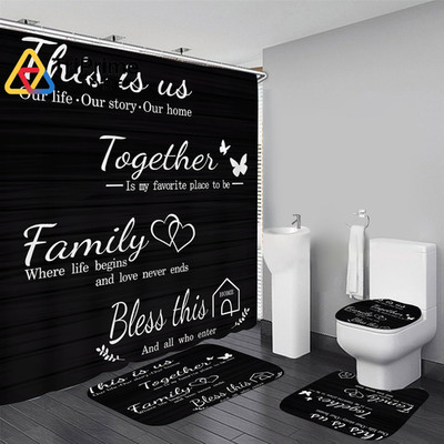 AZHM Family Shower Curtain Set Black Home 70.8''W x 70.8''L (Pack of 4),