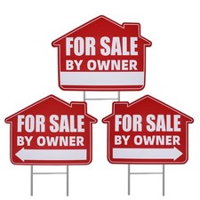 3 PCS For Sale By Owner Yard Sign 15x12 Double Sided, H Stakes Weather Proof