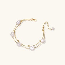 Baroque Pearl & Gold Layered Beaded Style Bracelet