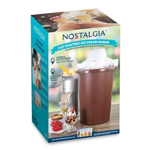 Nostalgia Parlor Electric Ice Cream Maker 6Qt White/Brown Homemade Frozen Treats - Picture 4 of 10