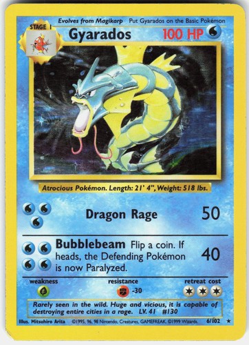 Pokemon Gyarados 6/102 Holo Rare Base Set Unlimited Pokemon Lightly Played V