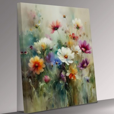 Bunte Wildblumenwiese weiches Aquarell Leinwandbild Wandbild Bild