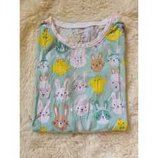 Little Sleepies Aqua pastel parade bunny long sleeve pj Top only size 12/14