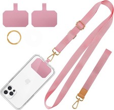 Phone Lanyard,Adjustable Neck Strap Crossbody Nylon Lanyard with Solid Pink