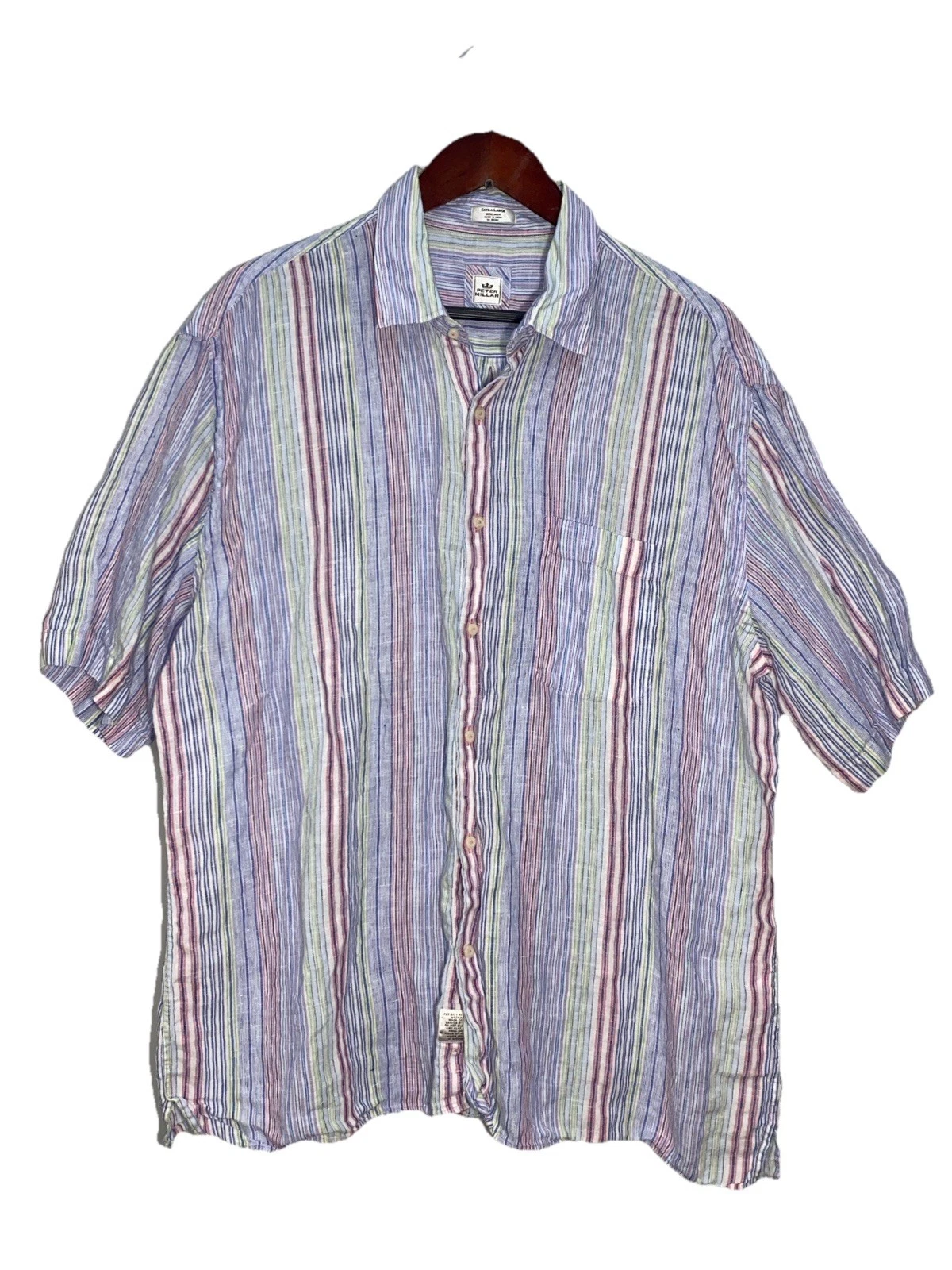 Peter Millar Shirt 100% Linen Striped Short Sleeve Button Up Mens XL