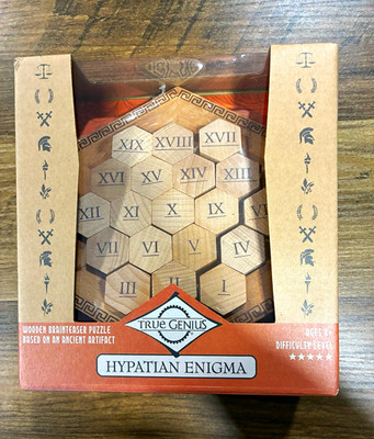 True Genius Hypatian Enigma Wooden Brain Teaser Math Hexagon Puzzle Ages 8+