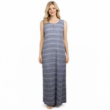 Pure J. Jill Linen Shift Maxi Dress Key-Hole Sleeveless Pocket Sapphire Size XL