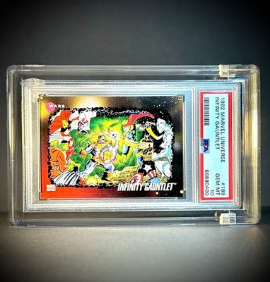 1992 Impel Marvel Universe INFINITY GAUNTLET #189 PSA 10 GEM Mint THANOS vs ALL!