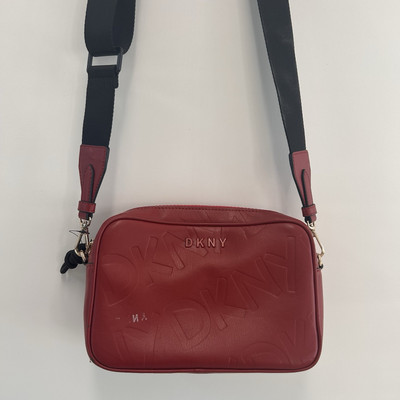 DKNY Red & Black Signature Embossed Leather Crossbody Bag, NWT!!
