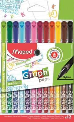 Maped - Graph'Peps Medium Tipped 0.8mm Fine Line Triangular Felt Pens - 12 Pack