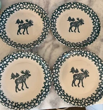 Tienshan Folkcraft MOOSE COUNTRY Green Sponge Design Dinner Plate 10 1/2"