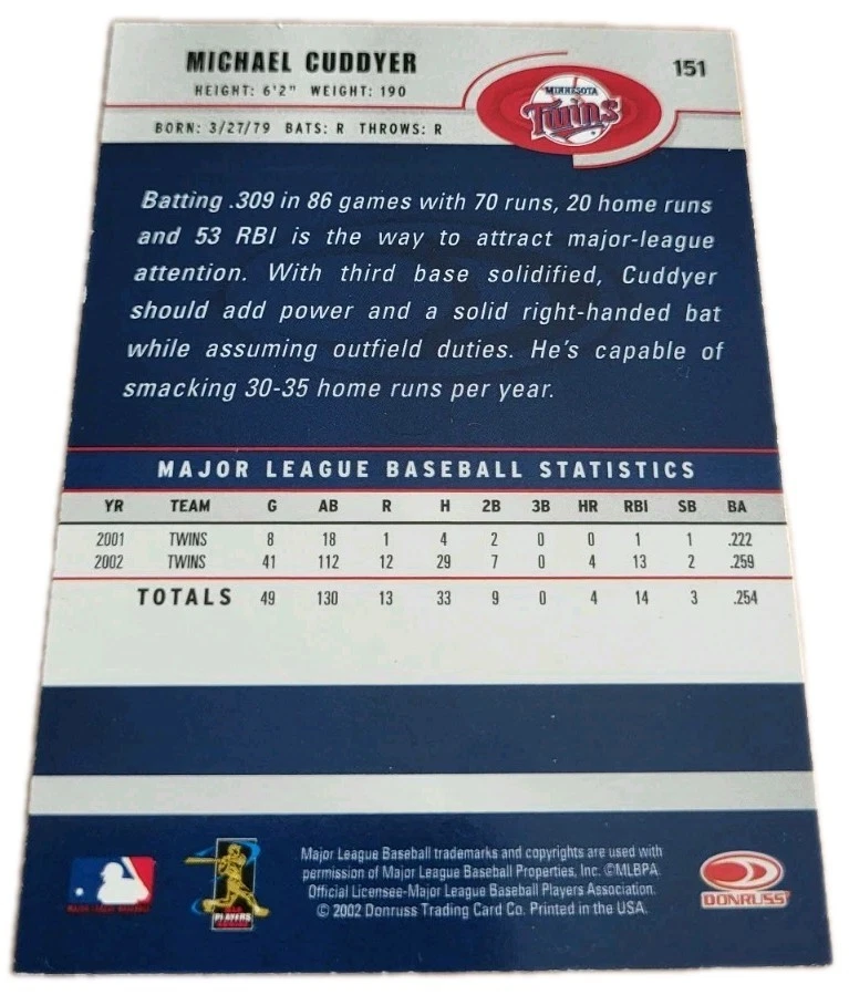 2003 Donruss #151 Michael Cuddyer Minnesota Twins MLB Baseball Card (P3 - Image 2 of 2