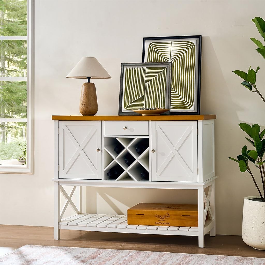 Farmhouse Entryway Table, Small Kitchen Pantry Storage Cabinet with 2-Door