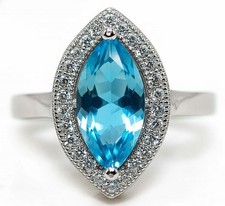 3CT Aquamarine  Topaz 925 Solid Sterling Silver Ring Jewelry Sz 7