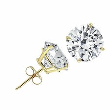 14K Solid Gold/ White CZ Round Solitaire Stud Earrings Men Women 2mm-8mm