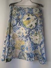 Oilily Silk Delft Floral Skirt size 42 US 10 - 12 Lined Side Zip knee length